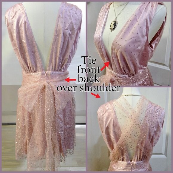 Sugar Thrillz ✦ Pink Sparkle Dress ✦ 3-Way Wear Deep V Sleeveless Sz L NWT - Picture 7 of 16